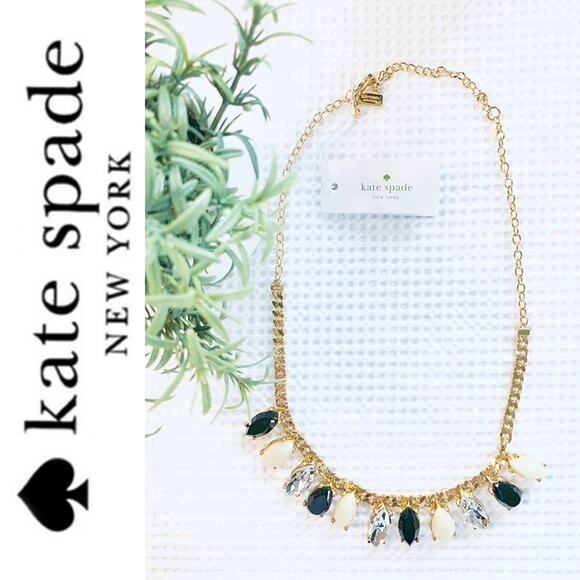 KATE SPADE NWT Black & Cream Drop Blcak Cream Crystal Necklace w/ Dust Bag - Picture 2 of 10